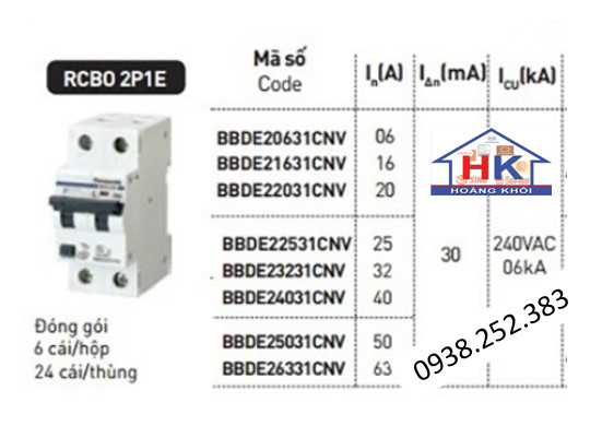 CẦU DAO CHỐNG GIẬT 2P RCBO PANASONIC
