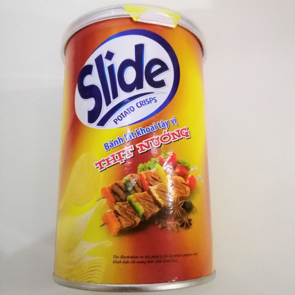 Snack Khoai Tây Slide Vị Thịt Nướng (Lon 65g)