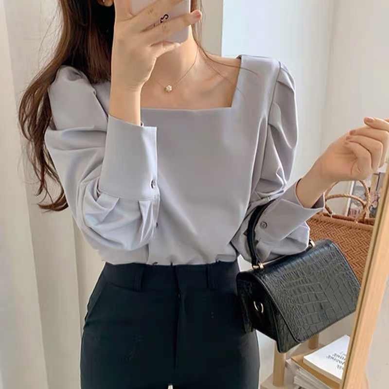 ÁO CỔ VUÔNG PHỐI NÚT Phong Cách Hàn Quốc Cực Hot