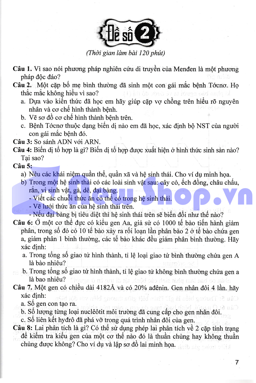 BỘ ĐỀ THI CHUYÊN SINH HỌC 9