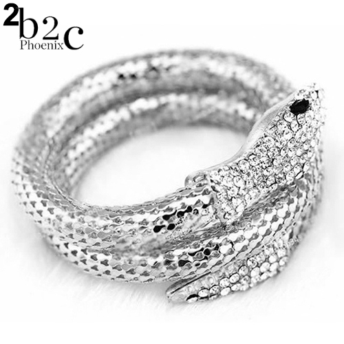Vintage Retro Punk Rhinestone Curved Stretch Snake Cuff Bangle Bracelet Jewelry