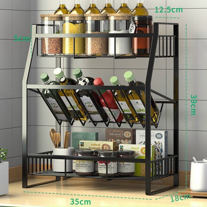 Kệ đựng gia vị 3 tầng. sắt sơn tĩnh điện. cao 39cm, rộng 35cm, sâu 18cm