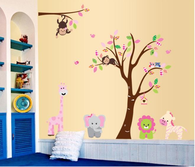 [HCM]Decal trang trí Thú và Cây hồng size lớn