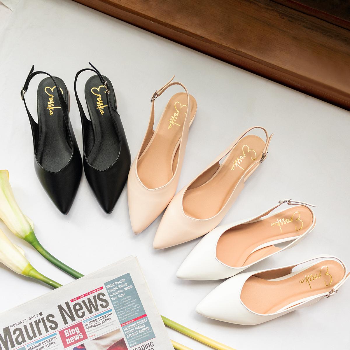 Giày nữ, giày cao gót slingback mũi nhọn cao 2cm thời trang kiểu dáng basic - EL001 (NU)