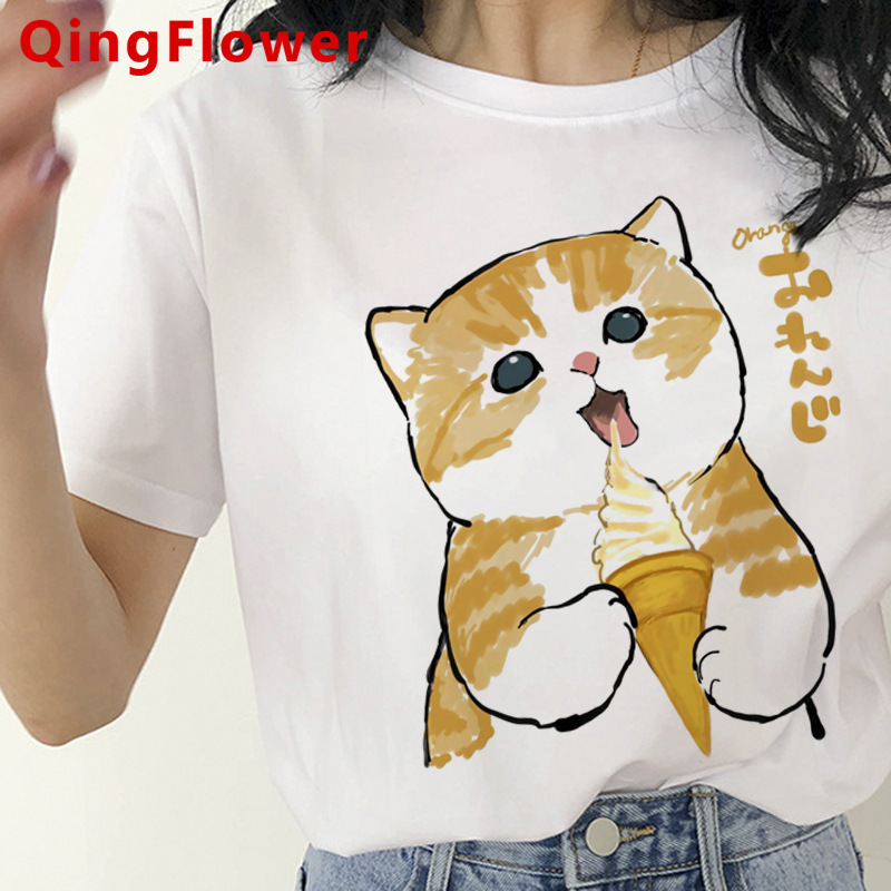 卡哇伊猫搞笑卡通图案T恤女原宿可爱动漫T恤风格时尚T恤上衣T恤女