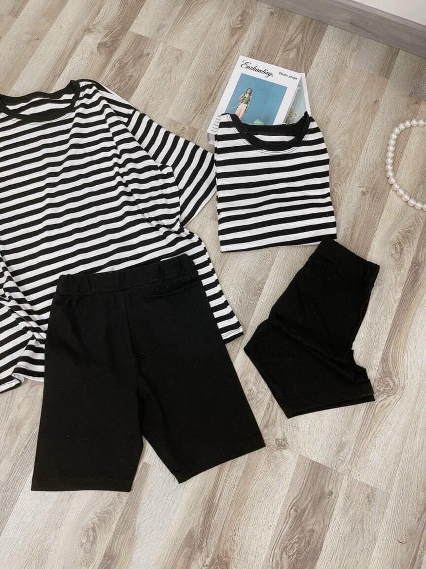 Set legging ngố + tshirt sọc