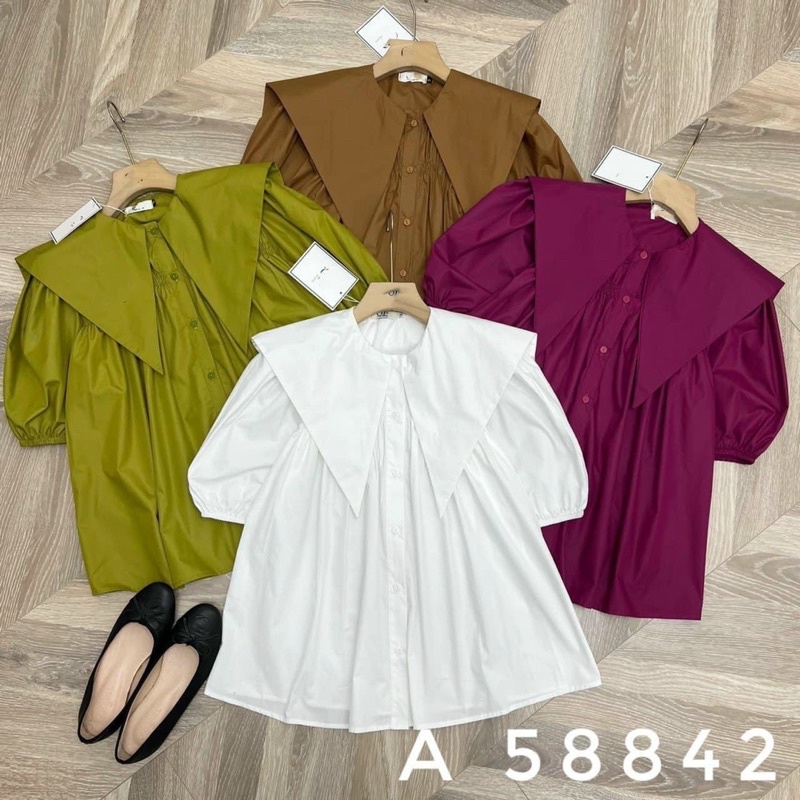 Áo sơ mi thô cổ lá from rộng gs95