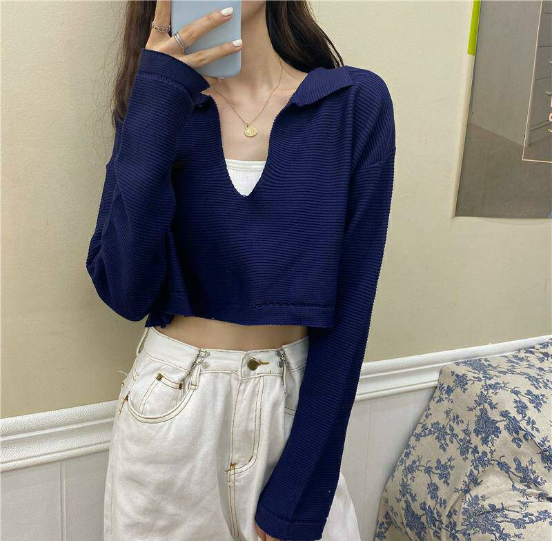Áo thun croptop cổ trụ tay dài