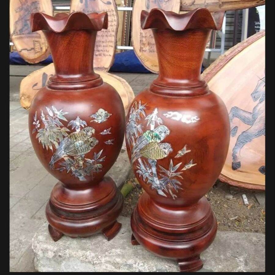 Cặp lục bình gỗ Lim cao 40cm