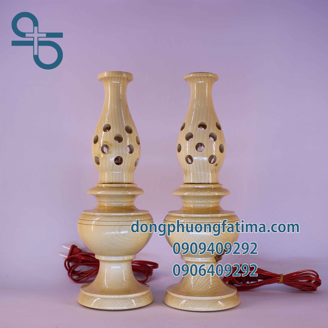 Đèn Bàn Thờ2 Cây Đèn Gỗ Thấp Bàn Thờ 26cm
