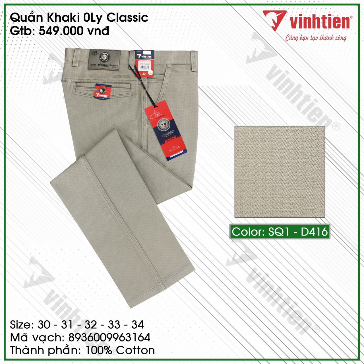 (Freeship Max)[HCM]Quần Kaki 0ly Classic Vải Cotton Vĩnh Tiến 549