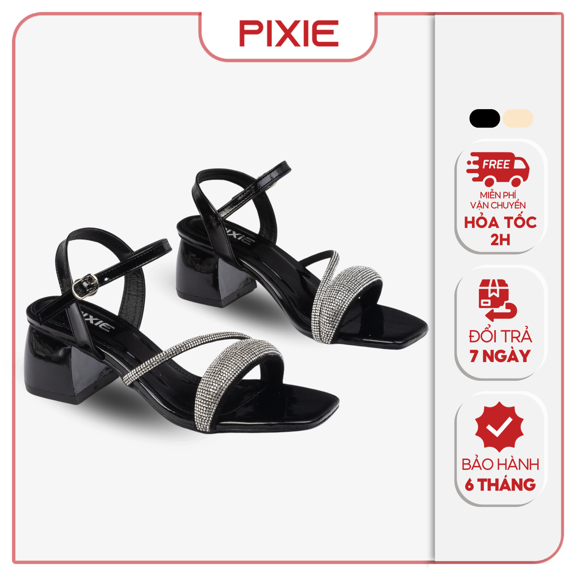 Giày Sandal Cao Gót 5cm Quai Đính Đá Pixie E252