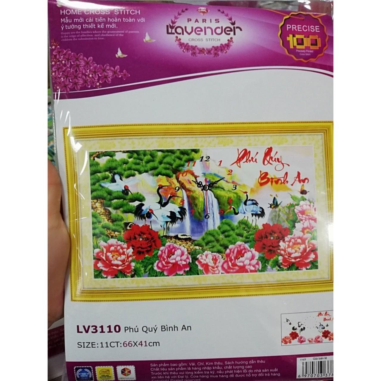 Tranh thêu đồng hồ phú quý bình an 66x41cm