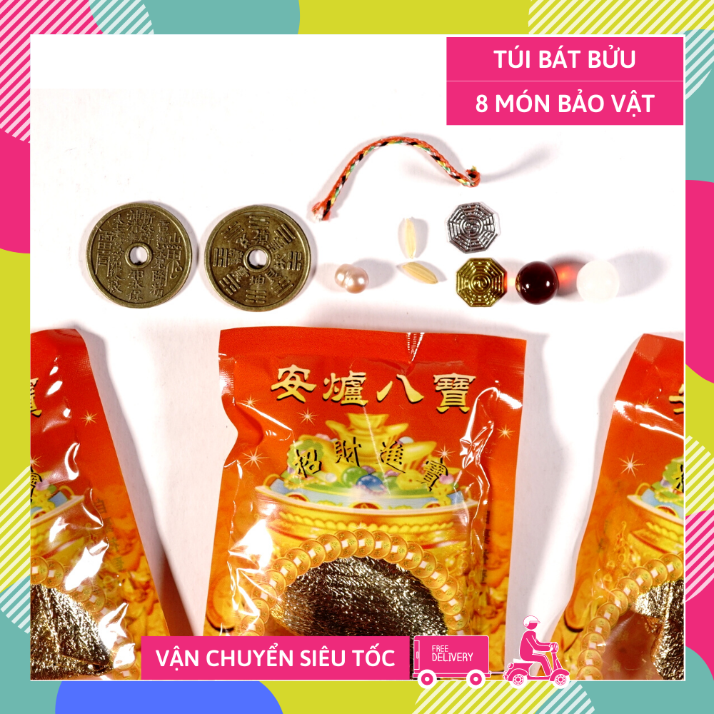 Túi Bát Bửu kim sa 8 món đặt lư hương bốc bát nhang cầu tài lộc - Túi vàng VIP
