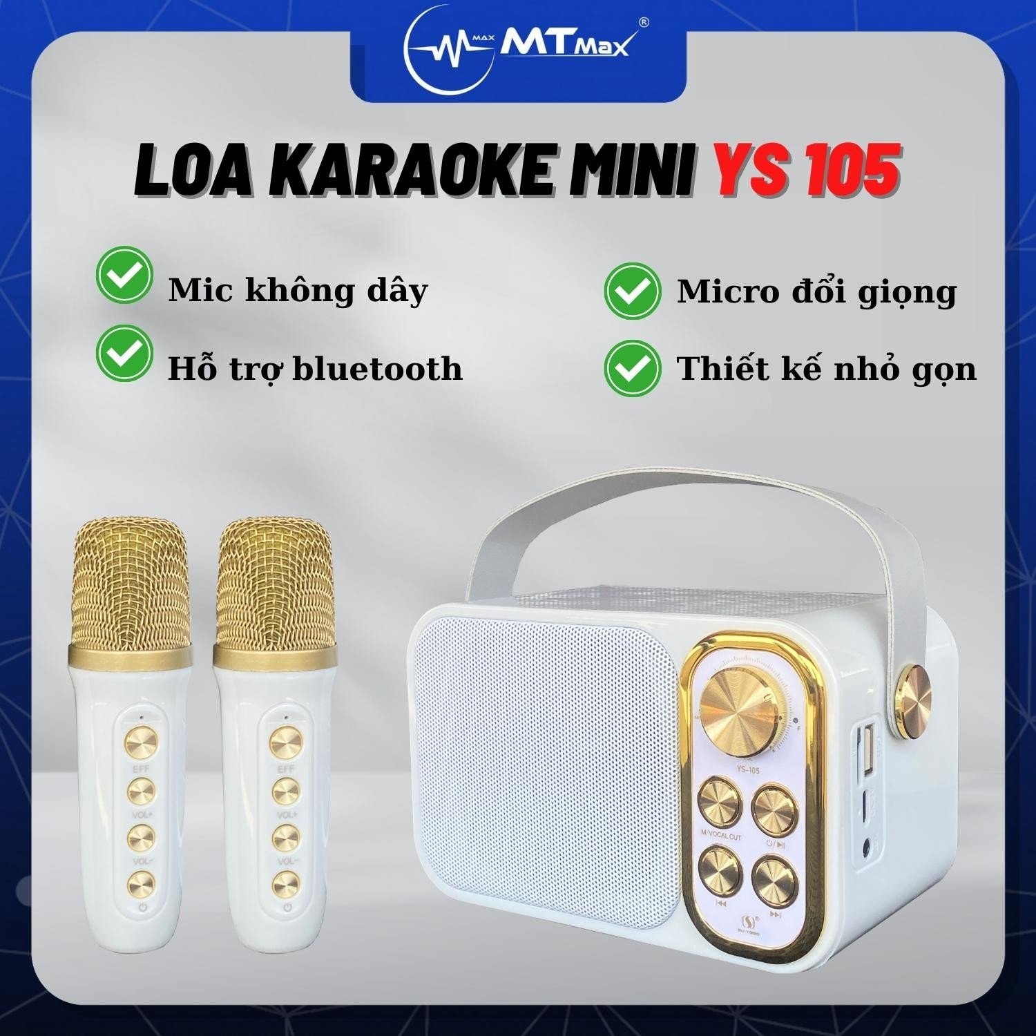 Loa Karaoke Bluetooth YS 105 YS 106 Kèm 2 Micro Không Dây Thiết Kế Sang Trọng Nhỏ Gọn, Hỗ Trợ Hiệu Ứng Âm Thanh Siêu Hay Trầm Ấm, Công Suất loa Lớn, Pin Siêu Khỏe Tiện Lợi, Dễ Sử Dụng. BH 6 Tháng nếu Lỗi Do Nhà Sản Xuât