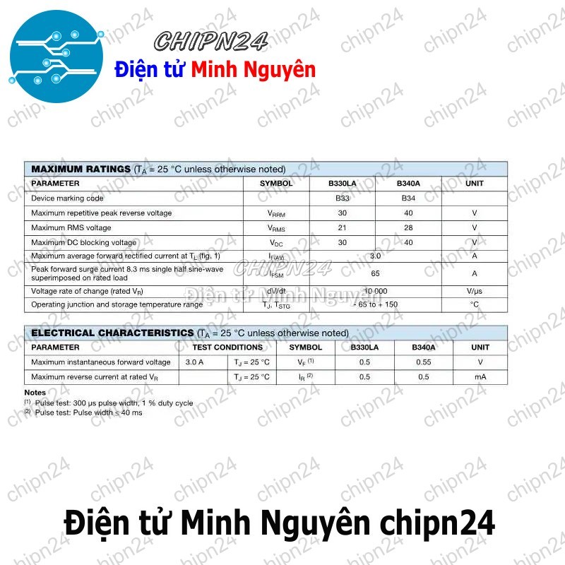 [5 con] (G1) Diode B340A SMA DO-214AC 3A-40V (SMD) (4.3x2.6mm) [Diode Schottky] - HH005550