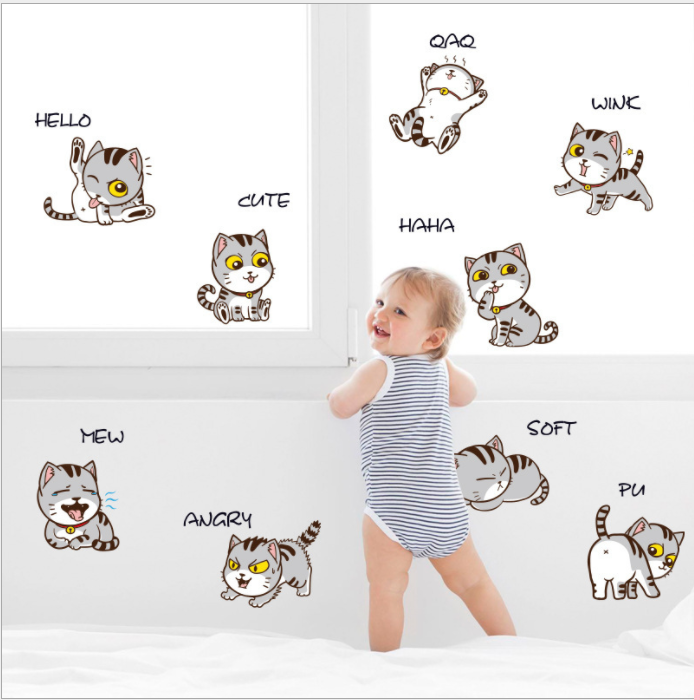 Decal dán tường trang trí - MÈO CON TINH NGHỊCH