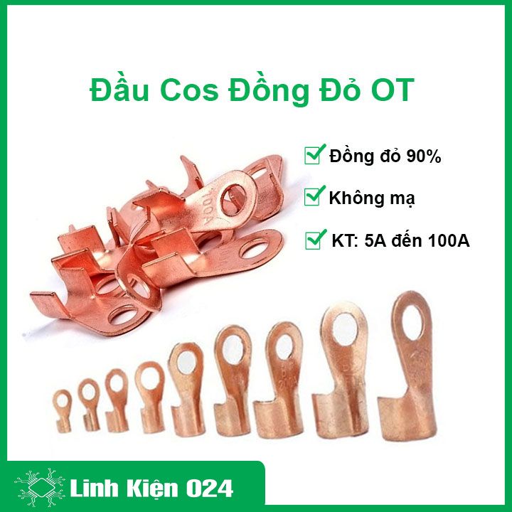 1 Chiếc đầu cos dây điện đồng đỏ OT 5A-100A, cốt bấm nối dây điện