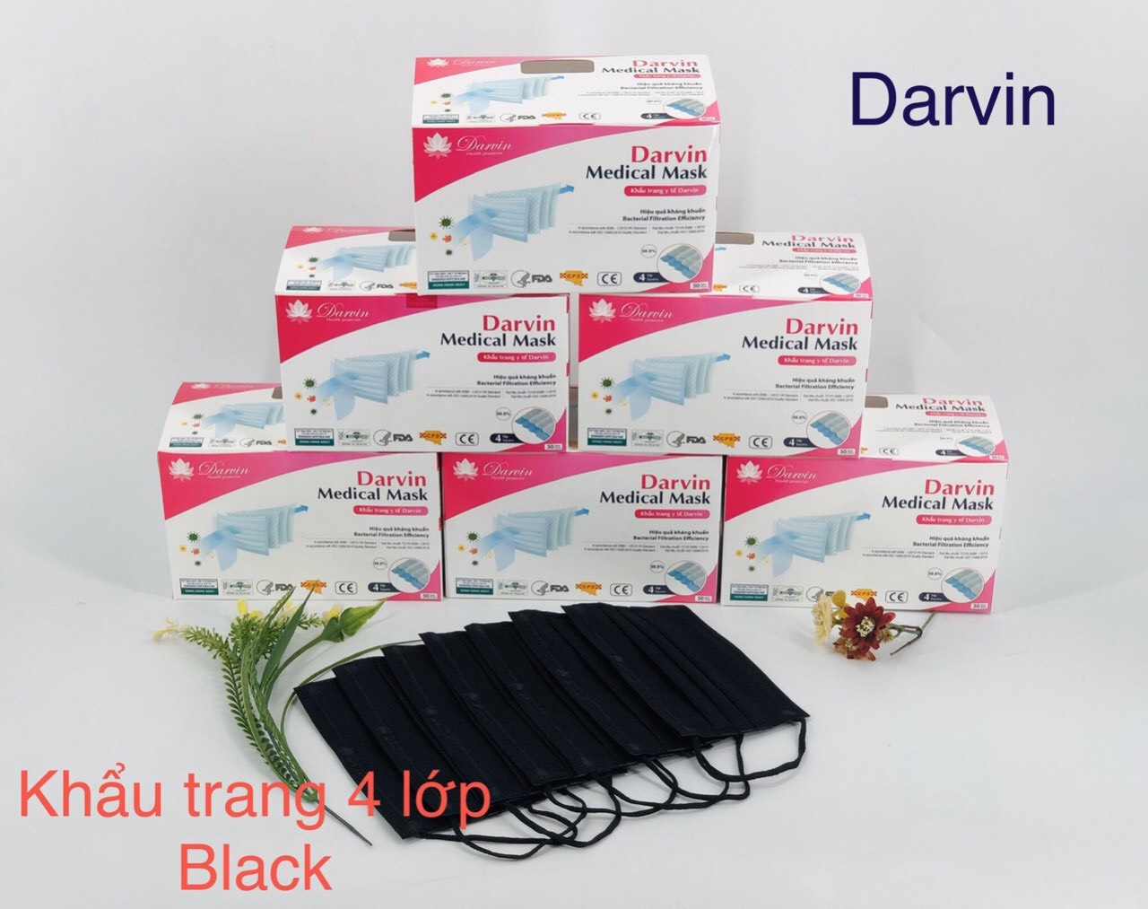 COMBO 7  HỘP KHẨU TRANG Y TẾ  DARVIN 4 LỚP