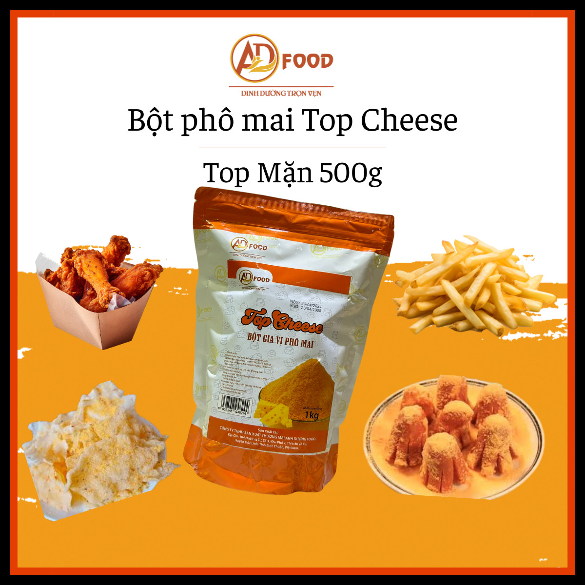 500g bột phô mai top cheese mặn/ngọt thơm ngon béo ngậy, dùng làm món trộn, lắc, nướng, làm sốt