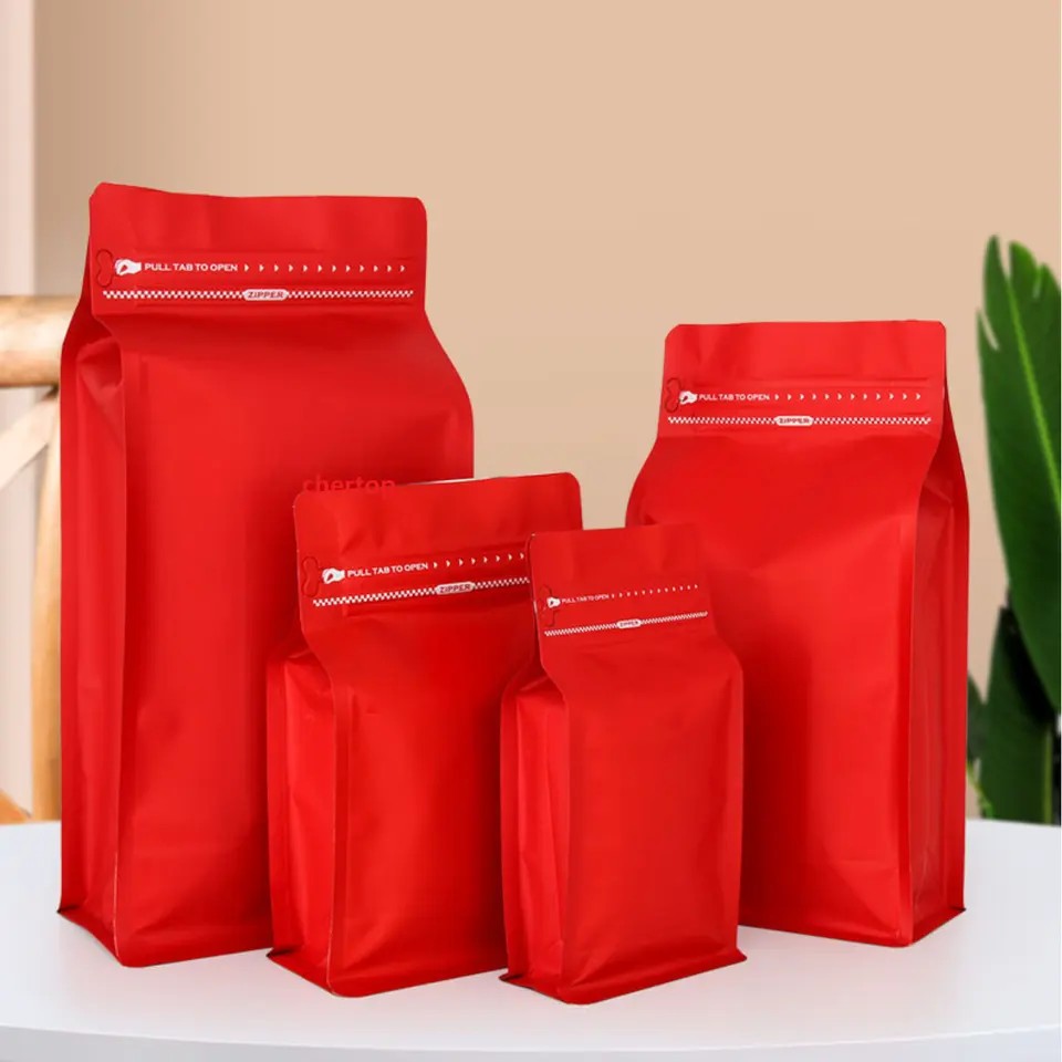 [1kg/size] túi zipper 8 cạnh cafe: [Màu xanh rêu, Vàng, Trong mờ, đỏ - Đen - Trắng sữa - Giấy kraft]