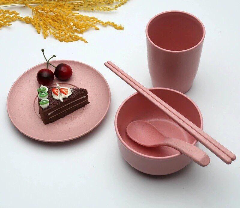 Combo 5 món Ly, chén, dĩa, đũa, muỗng, nĩa bằng lúa mạch (Giao màu ngẫu nhiên)