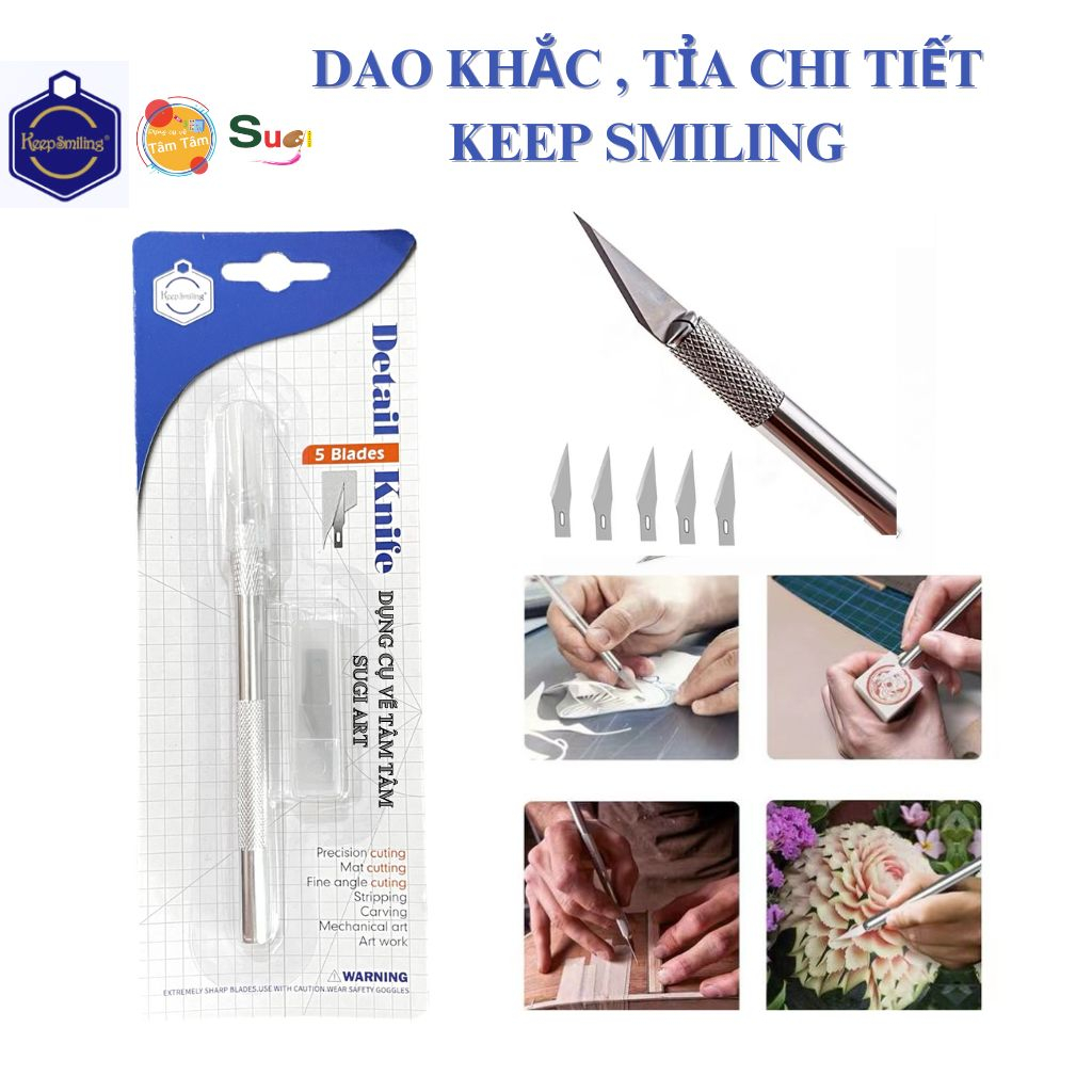 Dao khắc , tỉa chi tiết kèm 5 lưỡi Keep Smiling , Dao cắt mô hình
