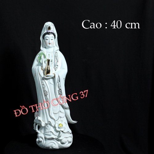 [ Cao 35cm , 40 cm ] TƯỢNG QUAN ÂM ĐỨNG ,  SỨ TRẮNG