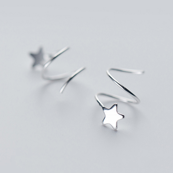 Bông Tai Bạc Ngôi Sao Băng Xoắn - B2535 - Bảo Ngọc Jewelry