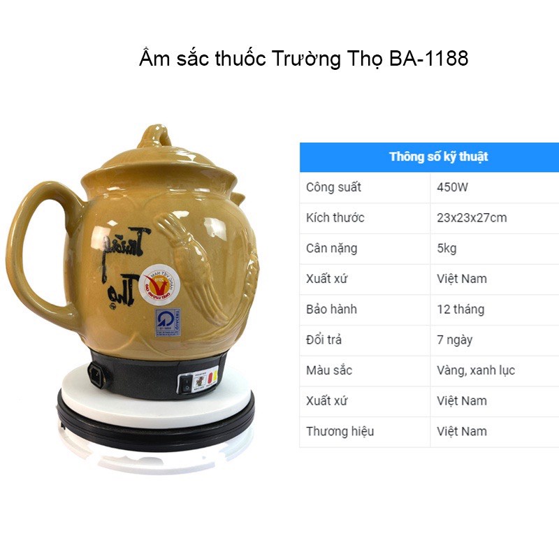 Ấm Sắc Thuốc Trường Thọ BA1188 5L