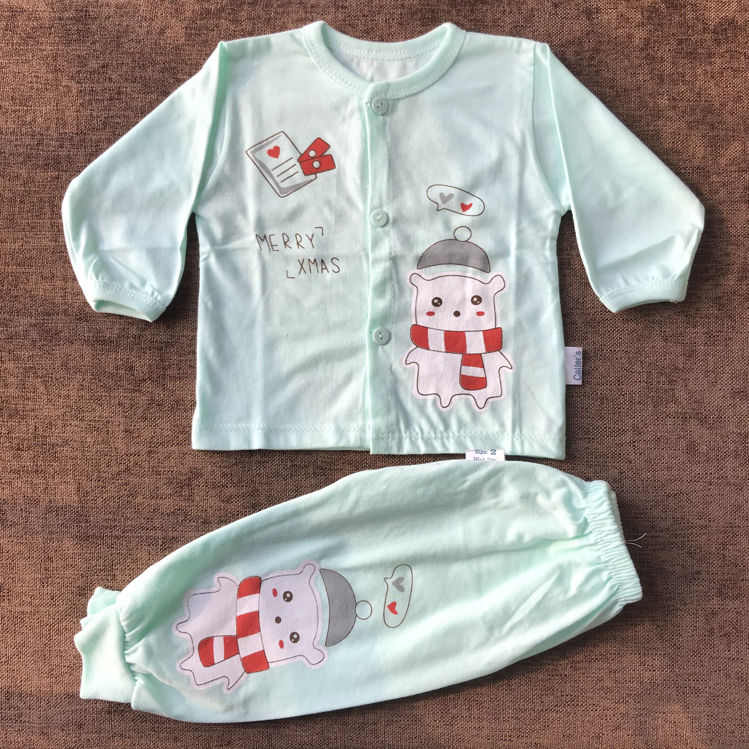 Bộ sơ sinh cotton cho bé chất đẹp, bộ dài 2V