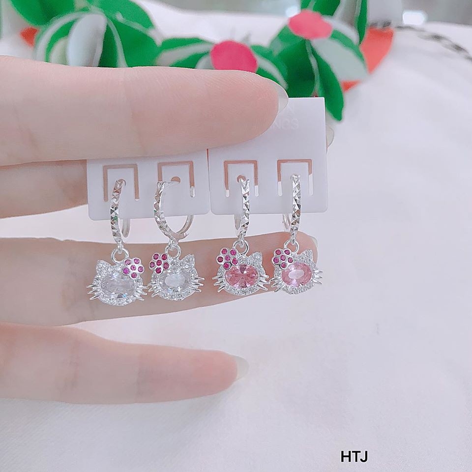 Dây chuyền và bông tai bạc kitty trẻ em