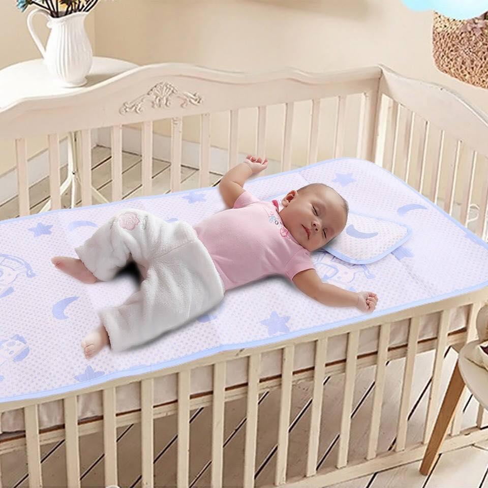 Chiếu điều hòa cho bé , Chiếu lụa điều hòa cho bé , Bộ gối và chiếu điều hòa cho bé - KT: 60 x 120cm , Bộ chiếu điều hoà kèm gối thảo dược em bé