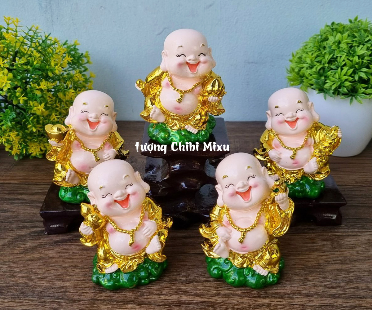 [HCM]Tượng chibi Di Lặc 9cm ánh vàng may mắn