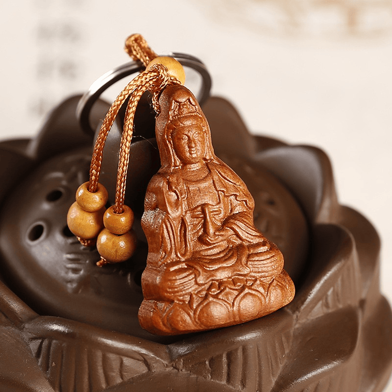Móc khóa gỗ phong thủy - hình phật bình an may mắn - Nhiều mẫu