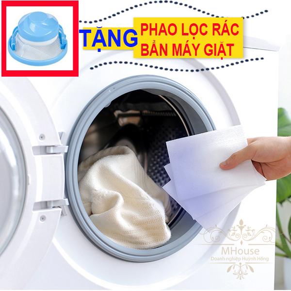 Combo 2 Hộp giấy giặt hút màu, chống loang màu nhuộm và làm sạch quần áo. Tặng 1 phao lọc rác bẩn máy giặt.