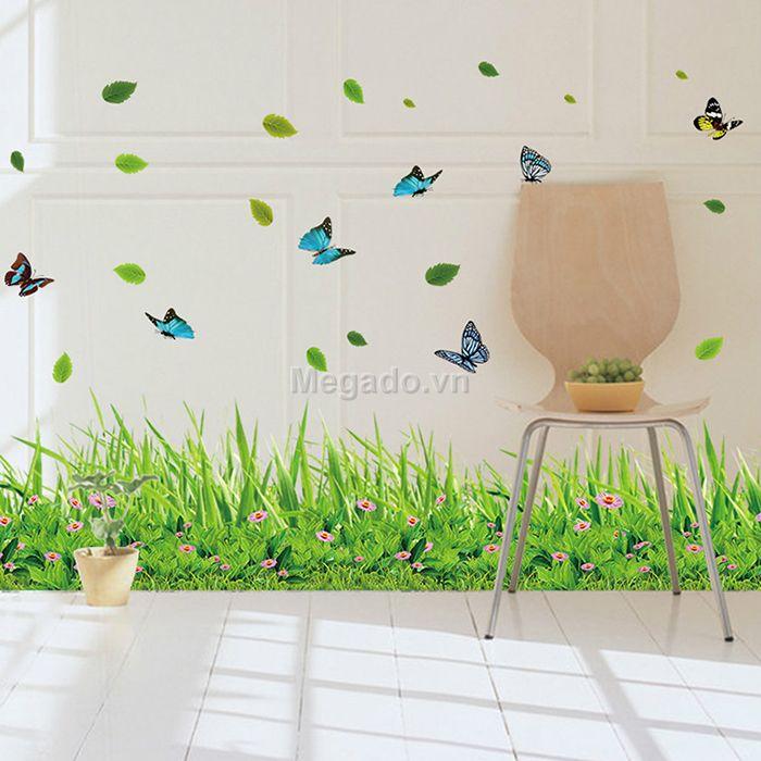 decal chân tường cỏ xanh