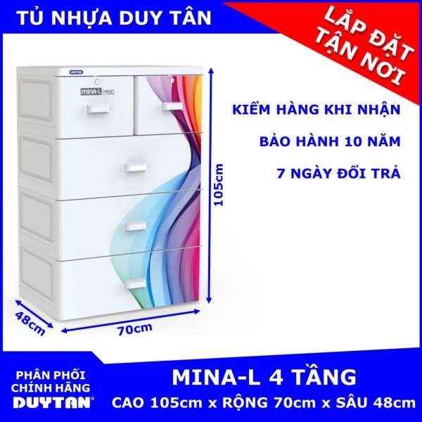 Tủ nhựa cao cấp Duy Tân MINA-L 4 tầng (Trắng Cầu Vồng)