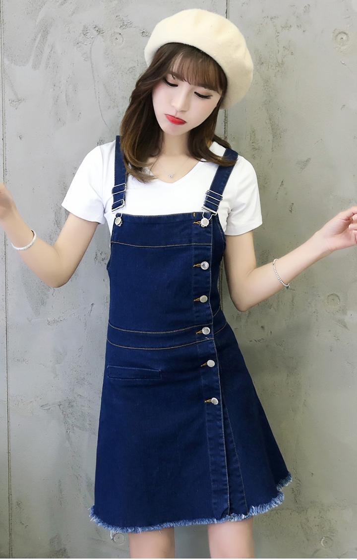 [HCM]Đầm Yếm Jean Nữ Nút Dọc Thời Trang