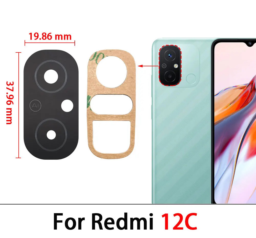 200PCS Rear Camera Glass Lens For Xiaomi Redmi 12C Camera Glass Replacement Parts