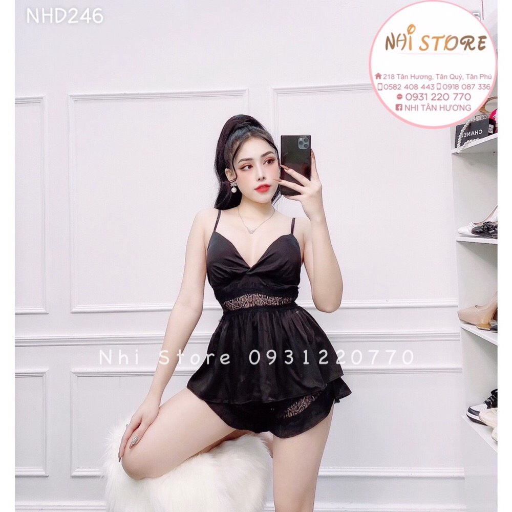Bộ ngủ ren quần đùi bèo áo cúp ngực sexy freesize dưới 57kg