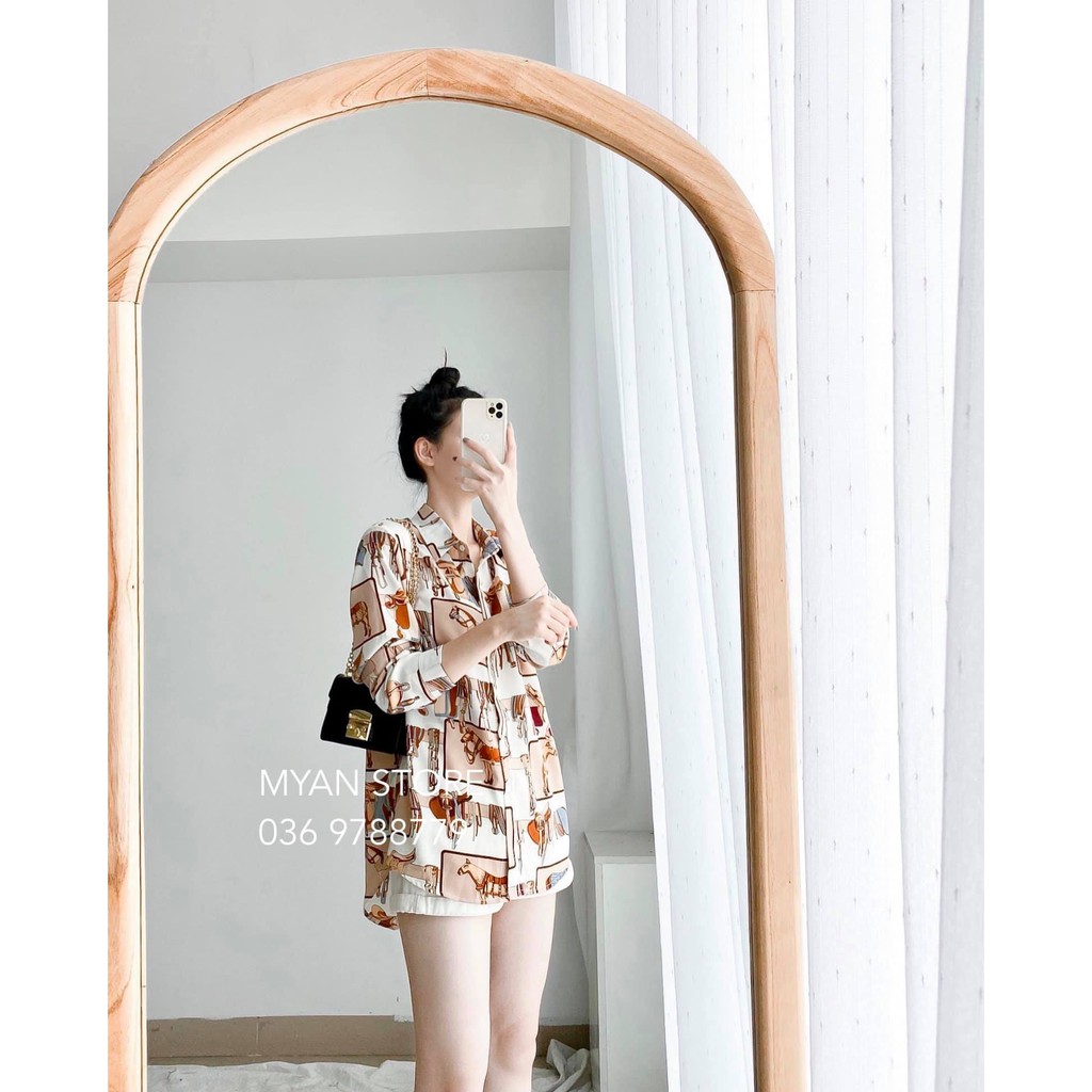 Áo sơ mi cổ đức hoạ tiết Avn032116