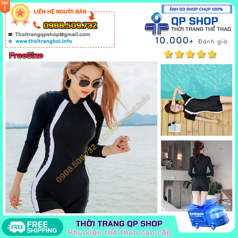 Nơi bán Bikini 1 mảnh tay dài đen phối sọc trắng tặng lót ngực thun lạnh co dãn 4 chiều chất dày giặt máy không lo vải nhão nâng ngực tôn dáng gợi cảm sang chảnh đi biển ảnh thật 100% 1 đổi 1 có video thật | LM004