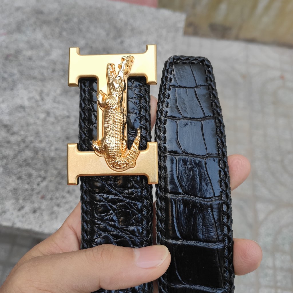 Thắt Lưng Da Cá Sấu Liền Bản Rộng 4cm [Đầu Khóa Chữ H SỊN]