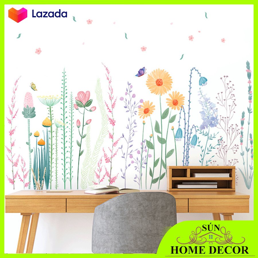 Decal dán tường phong cảnh lá rủ sắc màu cực đẹp, tranh trí trí tường phòng ngủ, cửa kính cửa gỗ