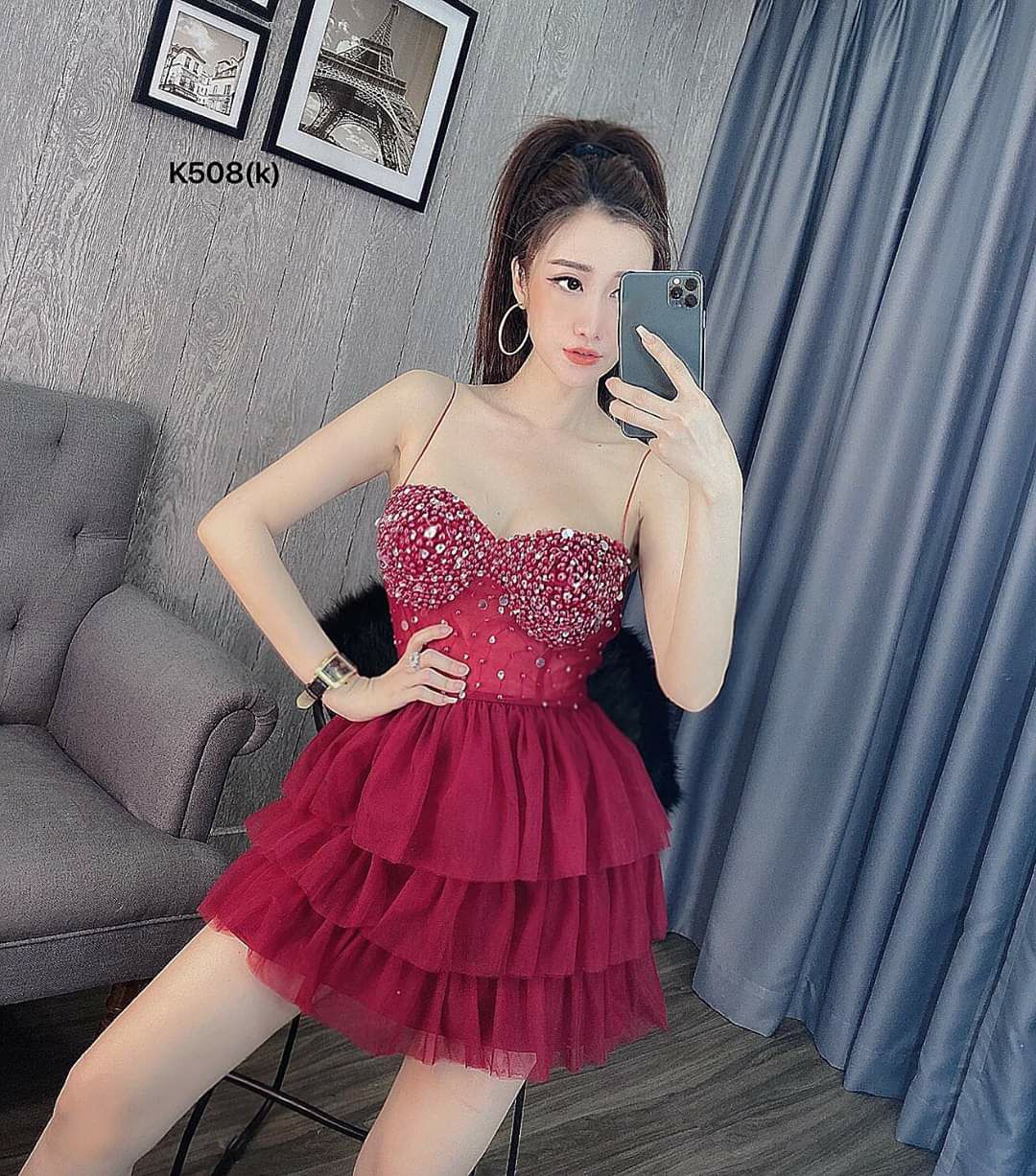 Đầm xòe 2 dây tầng kết chuỗi