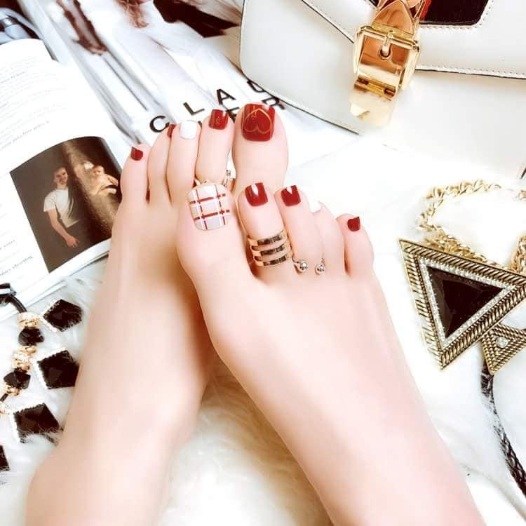 Bộ 24 Móng chân giả , móng giả C5 (kèm keo dán)