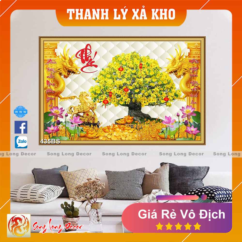 Tranh dán tường 3d Bon Sai Hoa Mai - 435BS Tranh 3D Phong Thủy Ngày Tết - Giấy dán tường 3d - Song Long Decor -