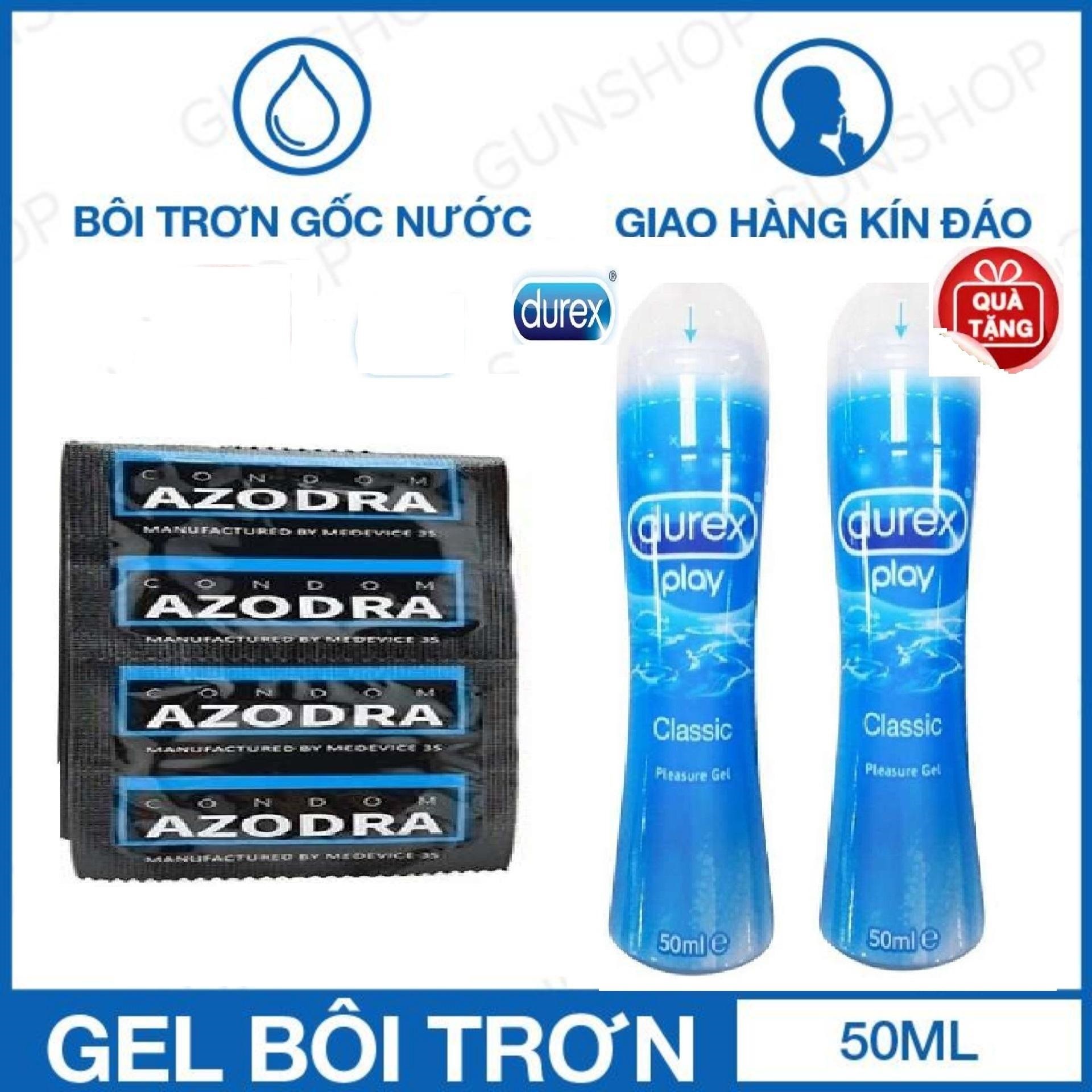 [HCM]Combo 1 chiếc Bao cao su tổng hợp Gân gai kéo dài thời gian AZODRA tặng 2 chai gel bôi trơn CLASSIC 50ml