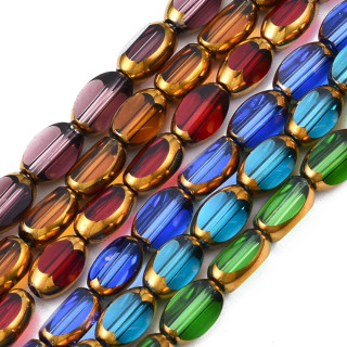 10Strand Electroplate Glass Beads Strands Edge Plated Oval Mixed Color thumbnail
